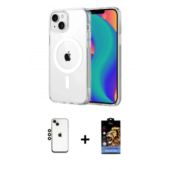 MARSİLYAN™- iPhone 14 Kılıf Ahenk Minimal Serisi - Siyah Buffer Hayalet Cam Ekran Koruyucu + Shine Kamera Lens - SH