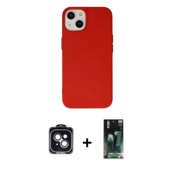 MARSİLYAN™- iPhone 14 Kılıf Ahenk Serisi - Şeffaf 360 Full Body Arka Koruyucu + PVD Metal Kamera Lens - SH