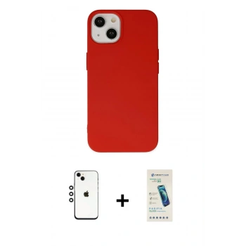 MARSİLYAN™- iPhone 14 Kılıf Ahenk Serisi - Şeffaf Pasifik Cam Ekran Koruyucu + Shine Kamera Lens - GS