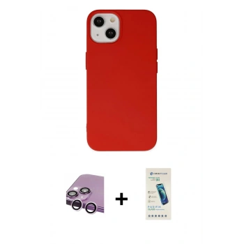 MARSİLYAN™- iPhone 14 Kılıf Ahenk Serisi - Şeffaf Pasifik Cam Ekran Koruyucu + Raze Metal Kamera Lens - MR