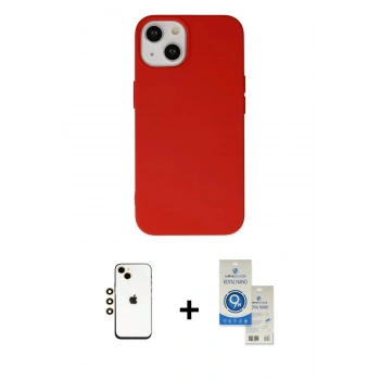 MARSİLYAN™- iPhone 14 Kılıf Ahenk Serisi - Şeffaf Royal Nano Ekran Koruyucu + Shine Kamera Lens - GD
