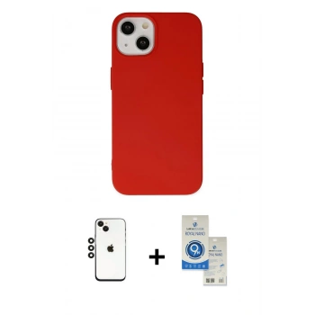 MARSİLYAN™- iPhone 14 Kılıf Ahenk Serisi - Şeffaf Royal Nano Ekran Koruyucu + Shine Kamera Lens - SH