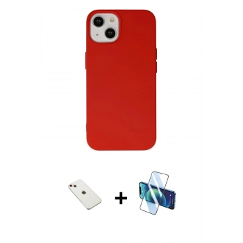 MARSİLYAN™- iPhone 14 Kılıf Ahenk Serisi - Siyah 3D Antistatik Cam Ekran Koruyucu + Diamond Kamera Lens - PE