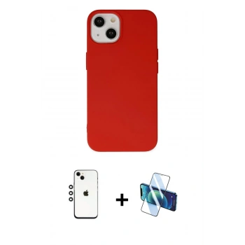 MARSİLYAN™- iPhone 14 Kılıf Ahenk Serisi - Siyah 3D Antistatik Cam Ekran Koruyucu + Shine Kamera Lens - GS