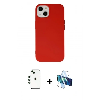 MARSİLYAN™- iPhone 14 Kılıf Ahenk Serisi - Siyah 3D Antistatik Cam Ekran Koruyucu + Shine Kamera Lens - YL
