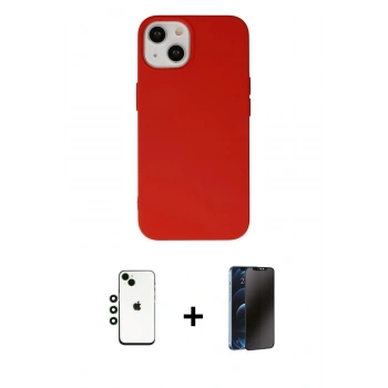 MARSİLYAN™- iPhone 14 Kılıf Ahenk Serisi - Siyah 3D Antistatik Hayalet Cam Ekran Koruyucu + Shine Kamera Lens - YL