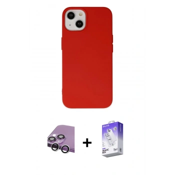 MARSİLYAN™- iPhone 14 Kılıf Ahenk Serisi - Siyah Bilvis 5in1 3D Magic Cam Ekran Koruyucu + Raze Metal Kamera Lens - GS