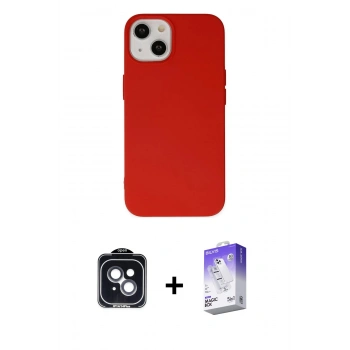 MARSİLYAN™- iPhone 14 Kılıf Ahenk Serisi - Siyah Bilvis 5in1 3D Magic Cam Ekran Koruyucu + PVD Metal Kamera Lens - SH