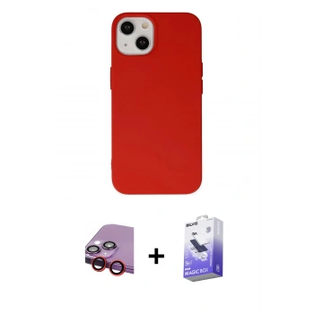 MARSİLYAN™- iPhone 14 Kılıf Ahenk Serisi - Siyah Bilvis 5in1 5D Magic Hayalet Cam Ekran Koruyucu + Raze Metal Kamera Lens - KI