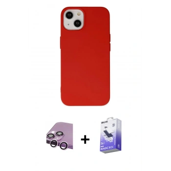 MARSİLYAN™- iPhone 14 Kılıf Ahenk Serisi - Siyah Bilvis 5in1 5D Magic Hayalet Cam Ekran Koruyucu + Raze Metal Kamera Lens - MR