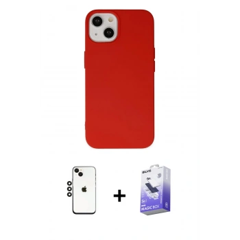 MARSİLYAN™- iPhone 14 Kılıf Ahenk Serisi - Siyah Bilvis 5in1 5D Magic Hayalet Cam Ekran Koruyucu + Shine Kamera Lens - SH