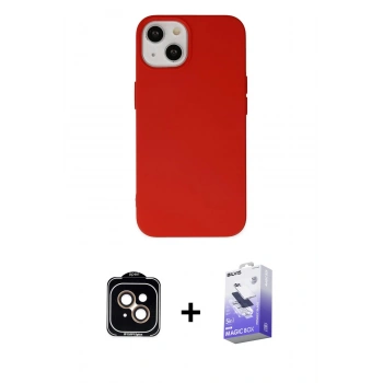 MARSİLYAN™- iPhone 14 Kılıf Ahenk Serisi - Siyah Bilvis 5in1 5D Magic Hayalet Cam Ekran Koruyucu + PVD Metal Kamera Lens - TU