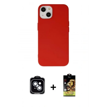 MARSİLYAN™- iPhone 14 Kılıf Ahenk Serisi - Siyah Buffer Cam Ekran Koruyucu + PVD Metal Kamera Lens - MI