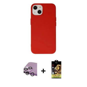 MARSİLYAN™- iPhone 14 Kılıf Ahenk Serisi - Siyah Buffer Cam Ekran Koruyucu + Raze Metal Kamera Lens - MR