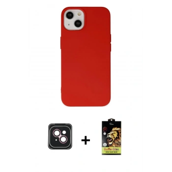 MARSİLYAN™- iPhone 14 Kılıf Ahenk Serisi - Siyah Buffer Cam Ekran Koruyucu + PVD Metal Kamera Lens - PE