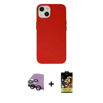 MARSİLYAN™- iPhone 14 Kılıf Ahenk Serisi - Siyah Buffer Cam Ekran Koruyucu + Raze Metal Kamera Lens - SH