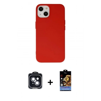 MARSİLYAN™- iPhone 14 Kılıf Ahenk Serisi - Siyah Buffer Hayalet Cam Ekran Koruyucu + PVD Metal Kamera Lens - SH