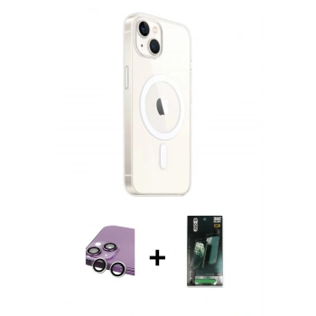 MARSİLYAN™- iPhone 14 Kılıf Ahenk Yansıma Prime - Şeffaf 360 Full Body Arka Koruyucu + Raze Metal Kamera Lens - GS