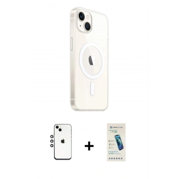 MARSİLYAN™- iPhone 14 Kılıf Ahenk Yansıma Prime - Şeffaf Pasifik Cam Ekran Koruyucu + Shine Kamera Lens - GS