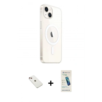 MARSİLYAN™- iPhone 14 Kılıf Ahenk Yansıma Prime - Şeffaf Pasifik Cam Ekran Koruyucu + Diamond Kamera Lens - KI