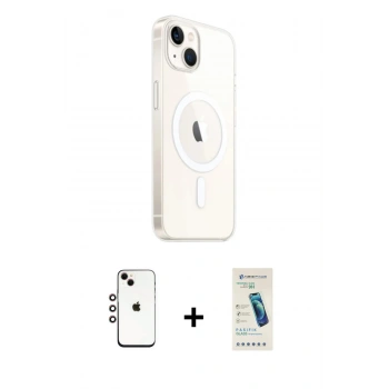 MARSİLYAN™- iPhone 14 Kılıf Ahenk Yansıma Prime - Şeffaf Pasifik Cam Ekran Koruyucu + Shine Kamera Lens - GI