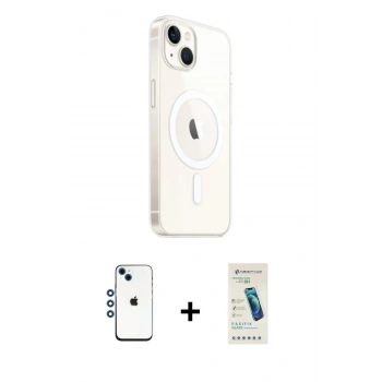 MARSİLYAN™- iPhone 14 Kılıf Ahenk Yansıma Prime - Şeffaf Pasifik Cam Ekran Koruyucu + Shine Kamera Lens - MI