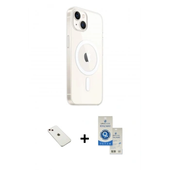 MARSİLYAN™- iPhone 14 Kılıf Ahenk Yansıma Prime - Şeffaf Royal Nano Ekran Koruyucu + Diamond Kamera Lens - PE