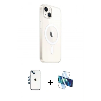 MARSİLYAN™- iPhone 14 Kılıf Ahenk Yansıma Prime - Siyah 3D Antistatik Cam Ekran Koruyucu + Shine Kamera Lens - MI