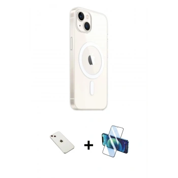 MARSİLYAN™- iPhone 14 Kılıf Ahenk Yansıma Prime - Siyah 3D Antistatik Cam Ekran Koruyucu + Diamond Kamera Lens - PE
