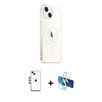 MARSİLYAN™- iPhone 14 Kılıf Ahenk Yansıma Prime - Siyah 3D Antistatik Cam Ekran Koruyucu + Shine Kamera Lens - GS