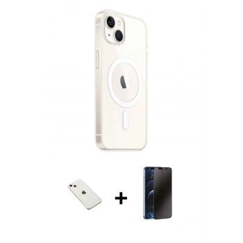 MARSİLYAN™- iPhone 14 Kılıf Ahenk Yansıma Prime - Siyah 3D Antistatik Hayalet Cam Ekran Koruyucu + Diamond Kamera Lens - PE