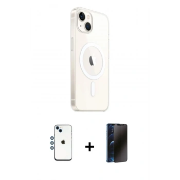 MARSİLYAN™- iPhone 14 Kılıf Ahenk Yansıma Prime - Siyah 3D Antistatik Hayalet Cam Ekran Koruyucu + Shine Kamera Lens - MI