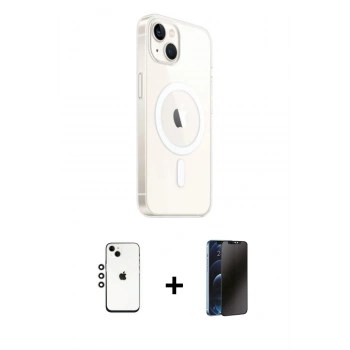 MARSİLYAN™- iPhone 14 Kılıf Ahenk Yansıma Prime - Siyah 3D Antistatik Hayalet Cam Ekran Koruyucu + Shine Kamera Lens - GS