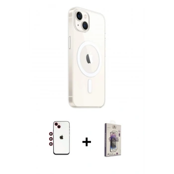 MARSİLYAN™- iPhone 14 Kılıf Ahenk Yansıma Prime - Siyah Bilvis 3D Cam Ekran Koruyucu + Shine Kamera Lens - KI