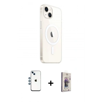 MARSİLYAN™- iPhone 14 Kılıf Ahenk Yansıma Prime - Siyah Bilvis 3D Cam Ekran Koruyucu + Shine Kamera Lens - MI