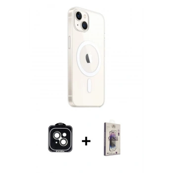MARSİLYAN™- iPhone 14 Kılıf Ahenk Yansıma Prime - Siyah Bilvis 3D Cam Ekran Koruyucu + PVD Metal Kamera Lens - YL