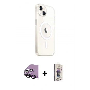MARSİLYAN™- iPhone 14 Kılıf Ahenk Yansıma Prime - Siyah Bilvis 3D Cam Ekran Koruyucu + Raze Metal Kamera Lens - SH
