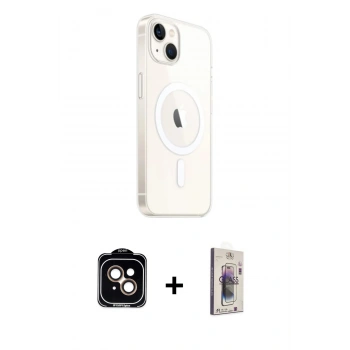 MARSİLYAN™- iPhone 14 Kılıf Ahenk Yansıma Prime - Siyah Bilvis 3D Cam Ekran Koruyucu + PVD Metal Kamera Lens - TU
