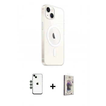 MARSİLYAN™- iPhone 14 Kılıf Ahenk Yansıma Prime - Siyah Bilvis 3D Cam Ekran Koruyucu + Shine Kamera Lens - YL