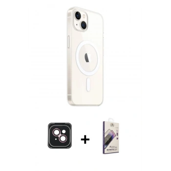 MARSİLYAN™- iPhone 14 Kılıf Ahenk Yansıma Prime - Siyah Bilvis 3D Mat Cam Ekran Koruyucu + PVD Metal Kamera Lens - PE