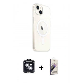 MARSİLYAN™- iPhone 14 Kılıf Ahenk Yansıma Prime - Siyah Bilvis 3D Mat Cam Ekran Koruyucu + PVD Metal Kamera Lens - SH