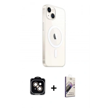 MARSİLYAN™- iPhone 14 Kılıf Ahenk Yansıma Prime - Siyah Bilvis 3D Mat Cam Ekran Koruyucu + PVD Metal Kamera Lens - TU