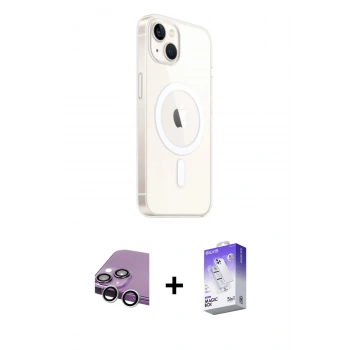 MARSİLYAN™- iPhone 14 Kılıf Ahenk Yansıma Prime - Siyah Bilvis 5in1 3D Magic Cam Ekran Koruyucu + Raze Metal Kamera Lens - GS