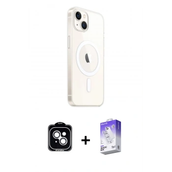 MARSİLYAN™- iPhone 14 Kılıf Ahenk Yansıma Prime - Siyah Bilvis 5in1 3D Magic Cam Ekran Koruyucu + PVD Metal Kamera Lens - GS