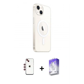 MARSİLYAN™- iPhone 14 Kılıf Ahenk Yansıma Prime - Siyah Bilvis 5in1 3D Magic Cam Ekran Koruyucu + Shine Kamera Lens - KI