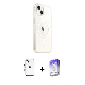 MARSİLYAN™- iPhone 14 Kılıf Ahenk Yansıma Prime - Siyah Bilvis 5in1 3D Magic Cam Ekran Koruyucu + Shine Kamera Lens - GI