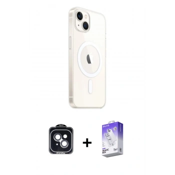 MARSİLYAN™- iPhone 14 Kılıf Ahenk Yansıma Prime - Siyah Bilvis 5in1 3D Magic Cam Ekran Koruyucu + PVD Metal Kamera Lens - SH