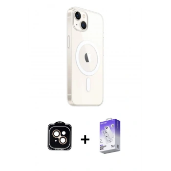 MARSİLYAN™- iPhone 14 Kılıf Ahenk Yansıma Prime - Siyah Bilvis 5in1 3D Magic Cam Ekran Koruyucu + PVD Metal Kamera Lens - TU