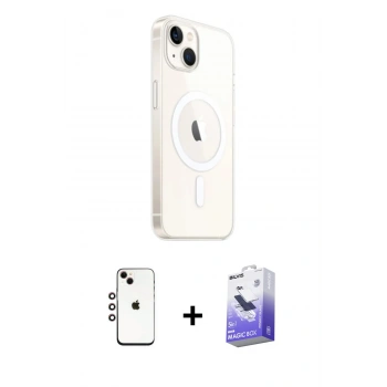 MARSİLYAN™- iPhone 14 Kılıf Ahenk Yansıma Prime - Siyah Bilvis 5in1 5D Magic Hayalet Cam Ekran Koruyucu + Shine Kamera Lens - GI