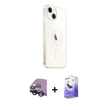 MARSİLYAN™- iPhone 14 Kılıf Ahenk Yansıma Prime - Siyah Bilvis 5in1 5D Magic Hayalet Cam Ekran Koruyucu + Raze Metal Kamera Lens - SH